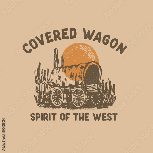 Western Illustration covered wagon graphic cactus design covered wagon illustration western graphic sunset western badge