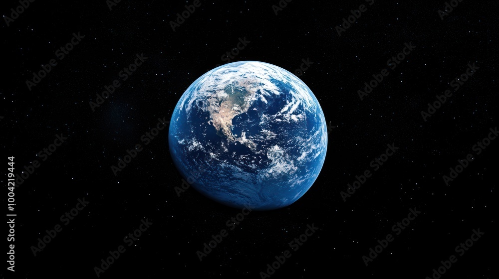 Fototapeta premium Stunning view of Earth from space, showcasing its vibrant blue oceans and swirling clouds against a backdrop of stars.