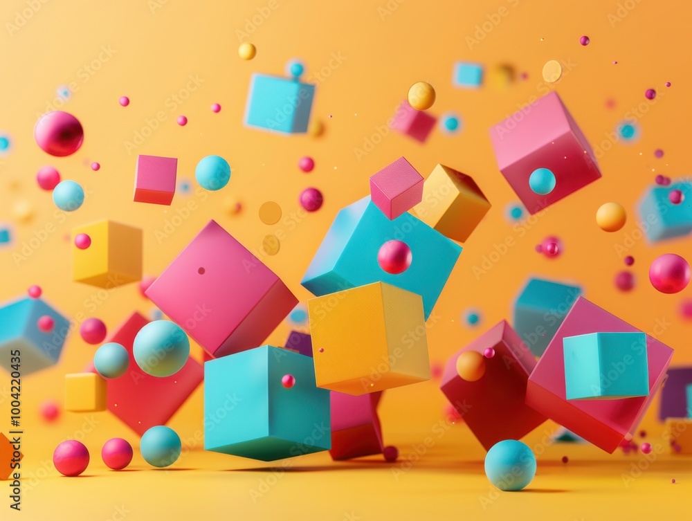 Colorful 3D Geometric Shapes on Vibrant Background Colorful 3D Geometric Shapes on Vibrant Background