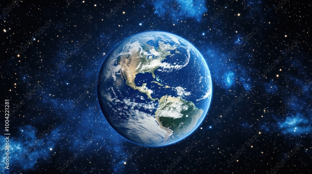 A stunning view of Earth from space, showcasing vibrant oceans and landmasses amidst a starry cosmic background. A stunning view of Earth from space, showcasing vibrant oceans and landmasses amidst a starry cosmic background.