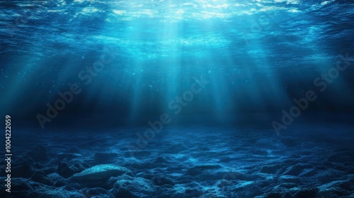 Serene underwater scene showcasing the vibrant blue hues and sunlight filtering through the water's surface.