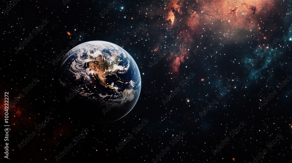 A breathtaking view of Earth from space, showcasing vibrant blue oceans and swirling white clouds against a cosmic backdrop. A breathtaking view of Earth from space, showcasing vibrant blue oceans and swirling white clouds against a cosmic backdrop.