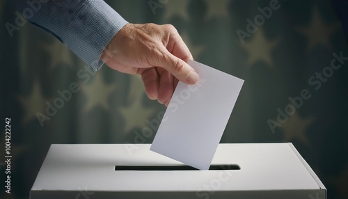 usa elections. hand dropping paper ballot in voting box photo