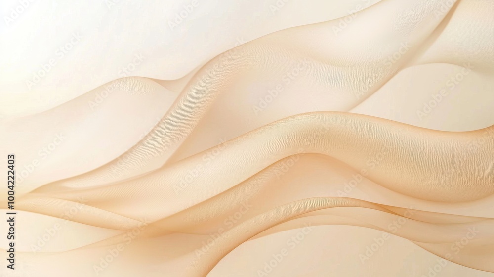 Obraz premium Soft, flowing waves of translucent fabric in warm beige tones, creating a serene and elegant background for any design project.