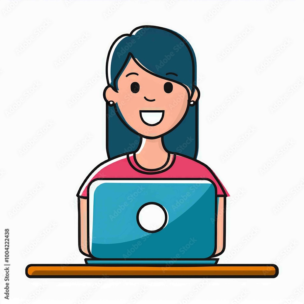 Young girl with laptop smiling vector Young girl with laptop smiling vector