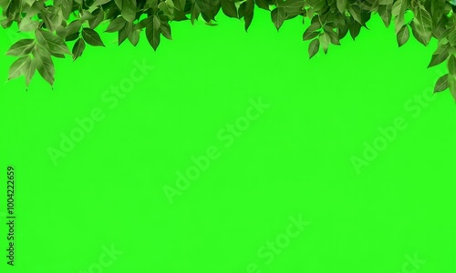 Vibrant green leaves form a frame around the green screen, offering a perfect backdrop for creative and design projects
