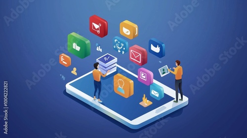 Wallpaper Mural Social media marketing concept in 3d isometric design. Man making online promotion and attracting new clients for making purchases. Vector illustration with isometry people scene for web graphic Torontodigital.ca