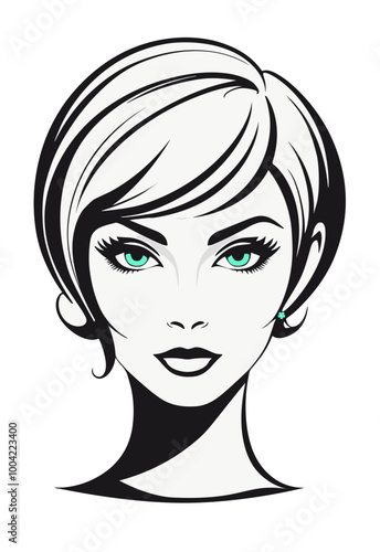 Long Pixie with curled hair tips, side swept bangs crop, hairstyle 1960s