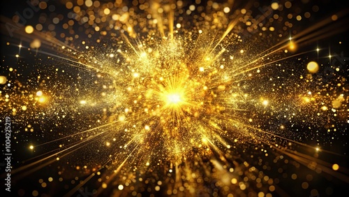 Golden particle explosion on black background