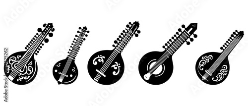 Sitar silhouette black filled vector Illustration icon