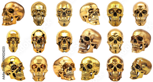 Gold Skull Illustrations Set with Transparent Background for Design and Overlay Use