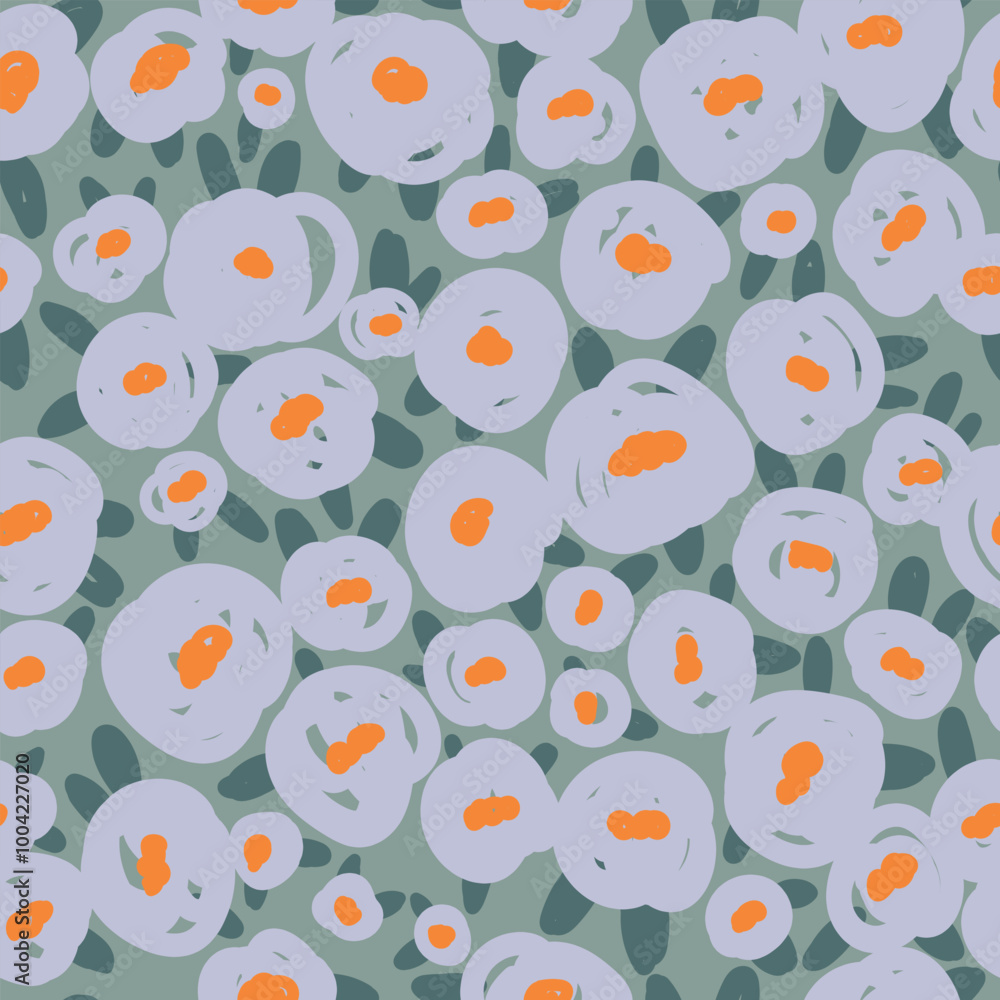 Seamless pattern with naive blue circle flowers. Blue daisy Seamless pattern with naive blue circle flowers. Blue daisy