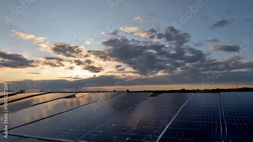 solar energy panels installed on home rooftop, slow parallax circle aerial shot of domestic photovoltaic panel. Sustainable and renewable source of clean energy icon