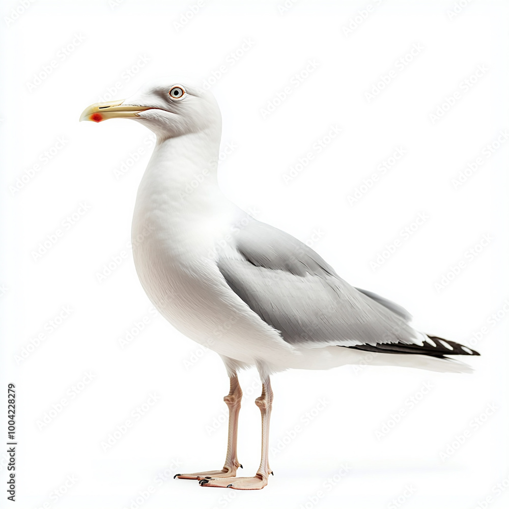 White seagull isolated on a clean white background, natural bird close-up. White seagull isolated on a clean white background, natural bird close-up.
