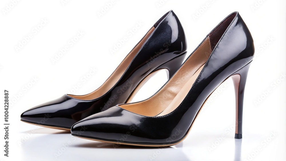 Pair of elegant black high heels with pointed toes on a low angle Pair of elegant black high heels with pointed toes on a low angle