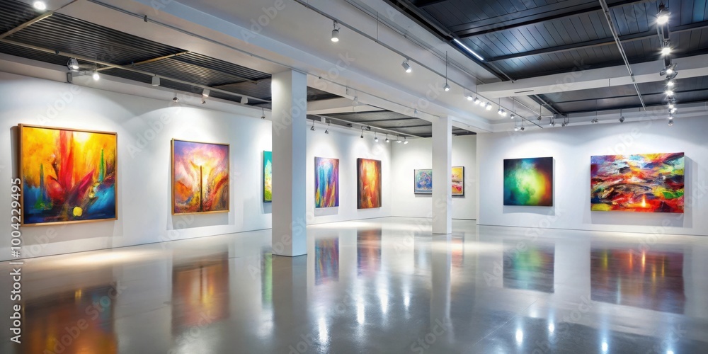 Abstract Art Gallery Modern Paintings Displayed in Contemporary Exhibition Space Abstract Art Gallery Modern Paintings Displayed in Contemporary Exhibition Space