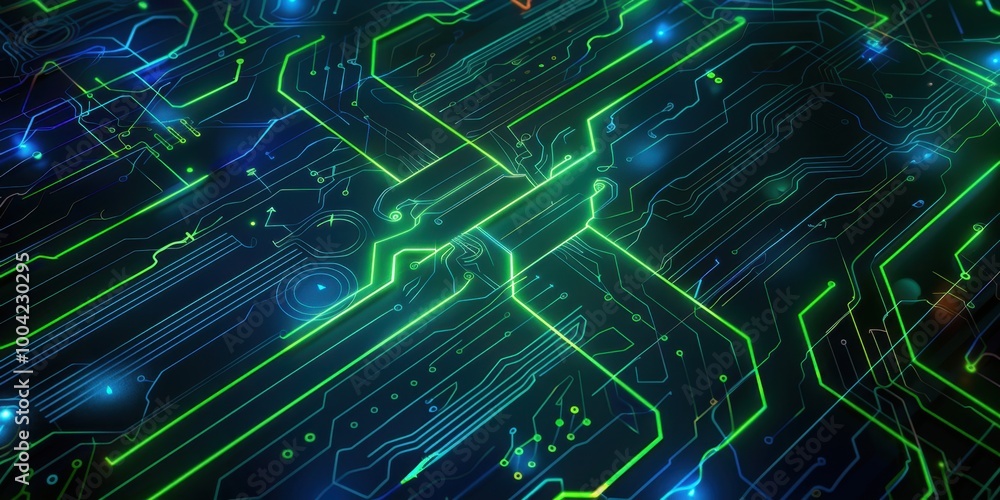Abstract Circuit Design with Neon Lights and Glows Abstract Circuit Design with Neon Lights and Glows