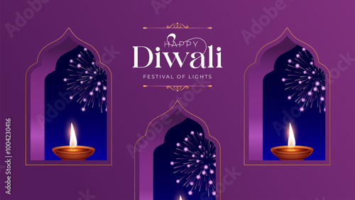 Happy Diwali Celebration Background. Diwali Festival Of Lights Banner with Diya Vector Illustration. Happy Diwali Social Media Post Template.
