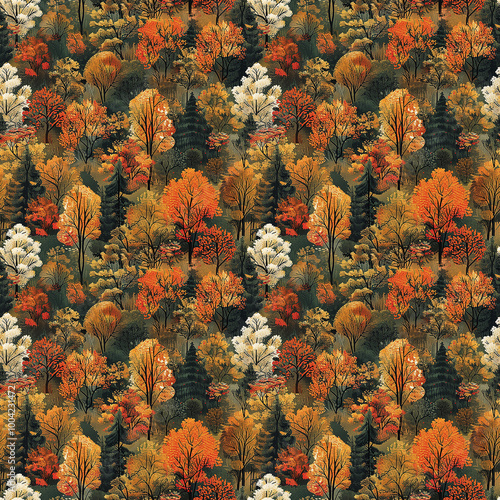 Vibrant Autumn Trees in a Dense Forest