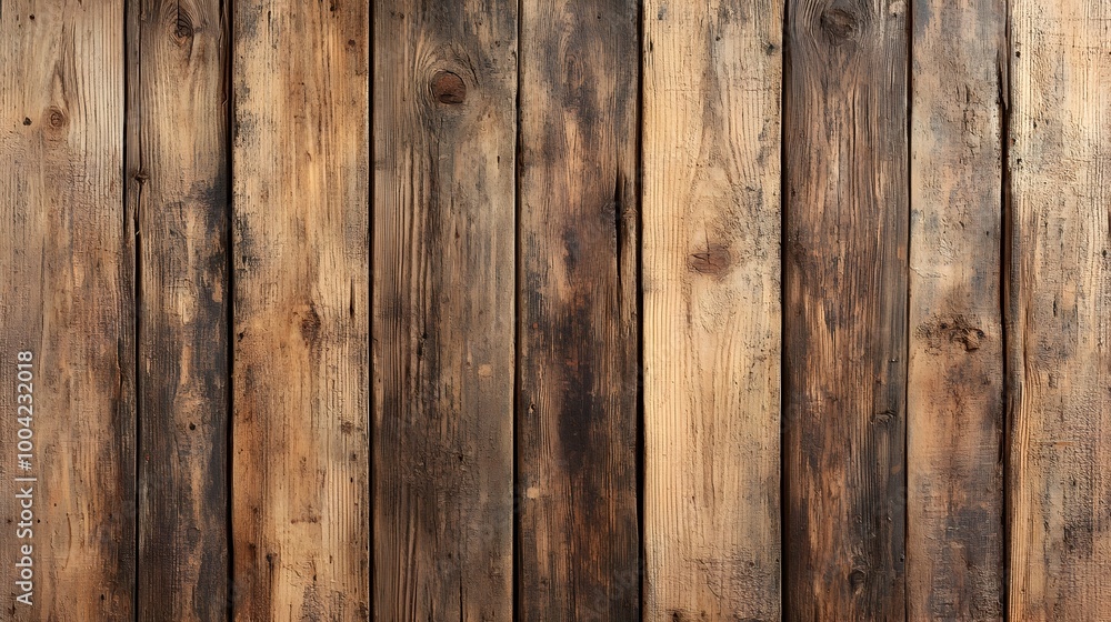 Naklejka premium Rustic weathered wooden planks with natural grain and organic distressed texture in an impressionist painting style reminiscent of 19th century realist era farmhouse interiors Grungy