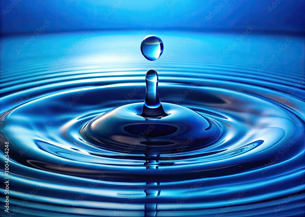 Blue Water Drop Falling Down Creating Ripples on Smooth Surface in Calm ...
