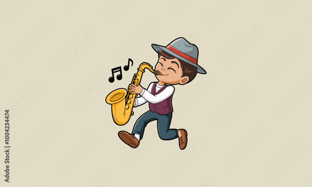 Happy child playing saxophone joyfully. Happy child playing saxophone joyfully.