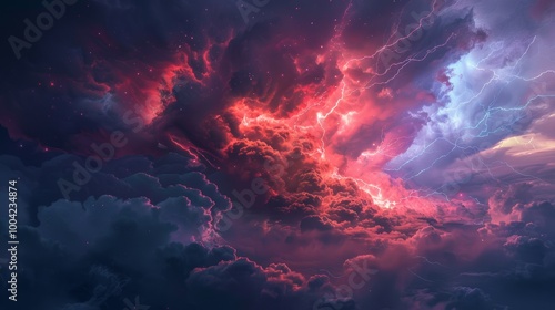 Wallpaper Mural Dramatic Stormy Sky with Intense Lightning Bolts and Moody Clouds Torontodigital.ca