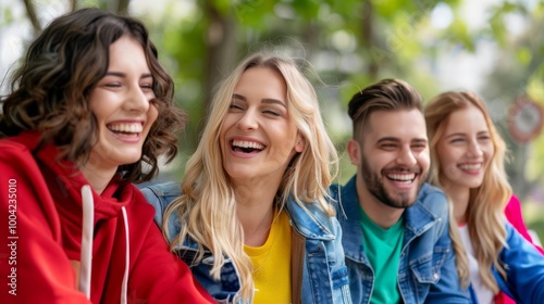 A diverse group of friends enjoying a sunny day in a park