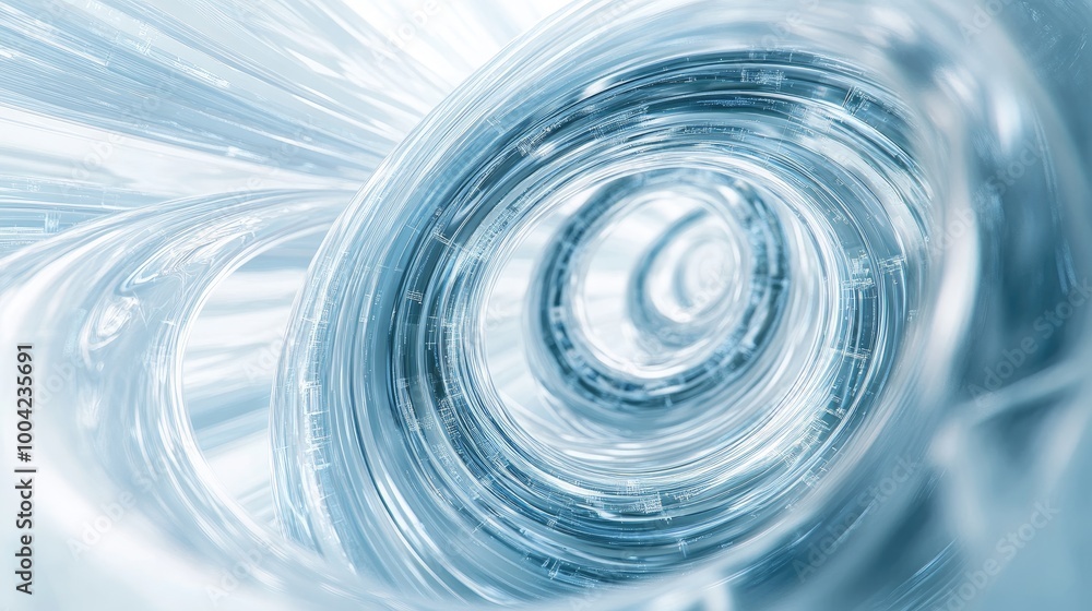 Dynamic swirling trails of 3D technology form an intricate abstract pattern on a white-light blue background, symbolizing modern tech innovation Dynamic swirling trails of 3D technology form an intricate abstract pattern on a white-light blue background, symbolizing modern tech innovation