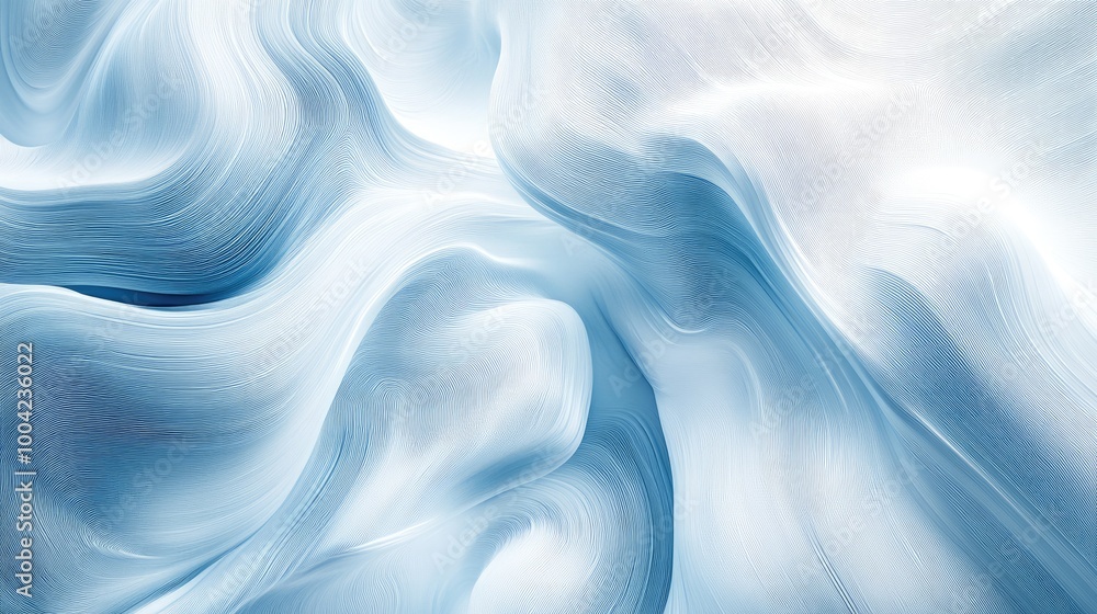 Obraz premium Mesmerizing abstract trails of 3D technology swirl on a white-light blue background, forming a captivating artistic pattern of progress