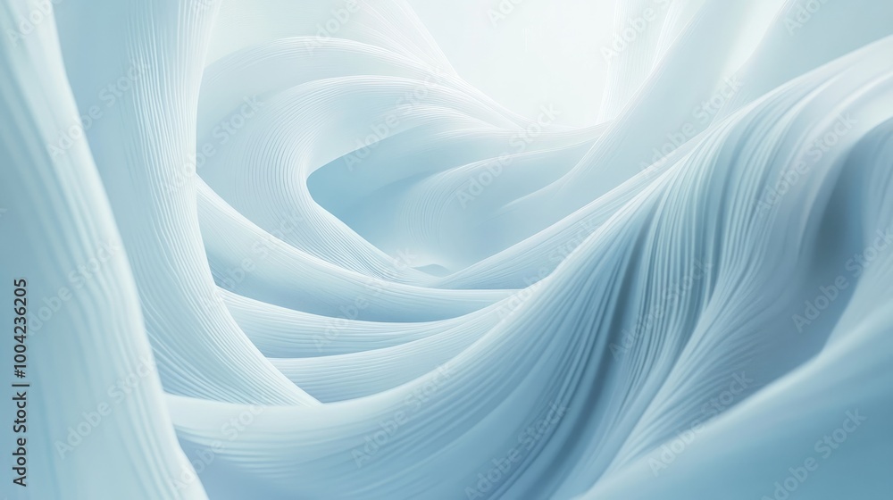 Fototapeta premium Stunning 3D technology-inspired swirling trails create an abstract pattern on a white-light blue backdrop, evoking a futuristic artistic design