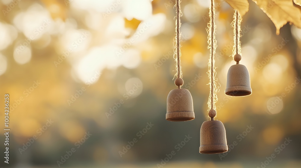 Obraz premium Tranquil Breeze Gentle Light Chimes Swaying in Harmony - Serene Lullaby Scene Evoking Peaceful Energy and Calmness