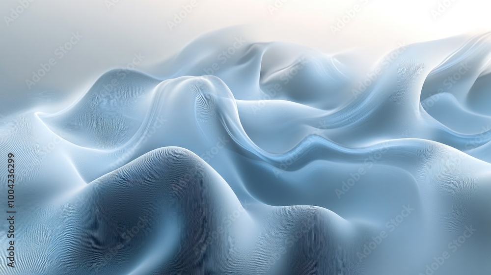 Obraz premium Stunning 3D technology-inspired swirling trails create a captivating abstract display on a soft white-light blue backdrop, symbolizing modern innovation