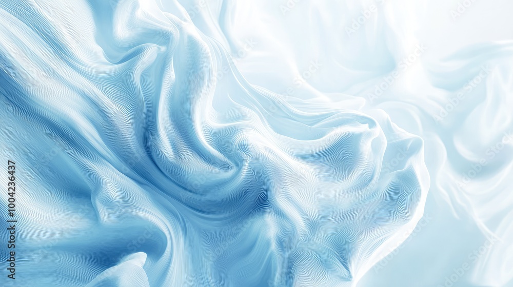 Obraz premium Stunning abstract 3D tech trails swirl across a soft white-light blue background, creating a captivating artistic display of innovation