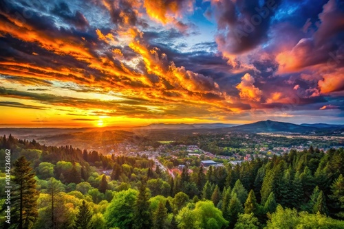 Breathtaking Sunset View of Eugene Oregon from Skinner Butte Lookout with Vibrant Colors and Clouds
