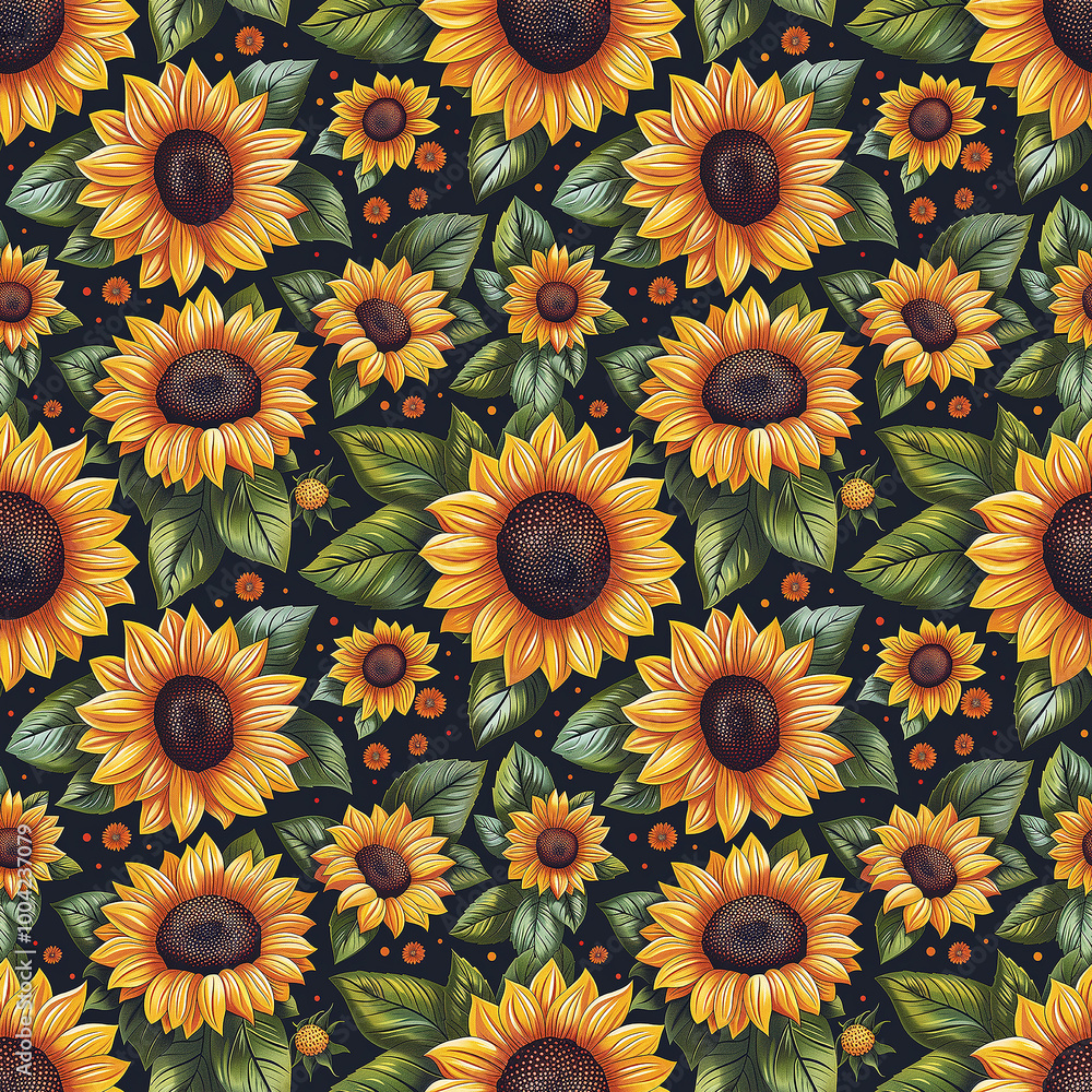 Sunflowers Painting on Black Background Sunflowers Painting on Black Background