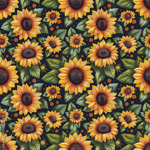 Sunflowers Painting on Black Background