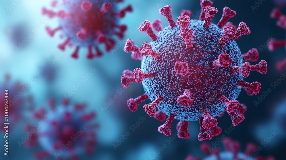 Obraz premium Detailed 3D illustration of the coronavirus on a blurred background.