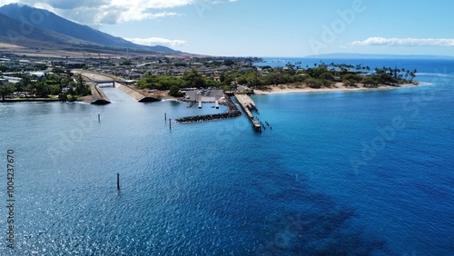 Drone photo of Mala wharf pier in lahaina, Maui photo