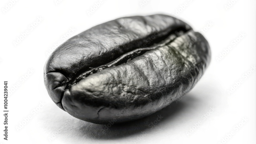 Close up black and white coffee bean isolated on white background for commercial use