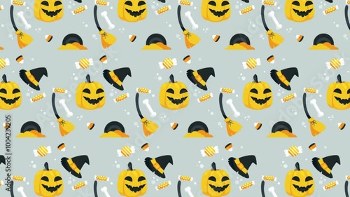 Animated Pattern Hand Drawn Flat Halloween Elements Yellow