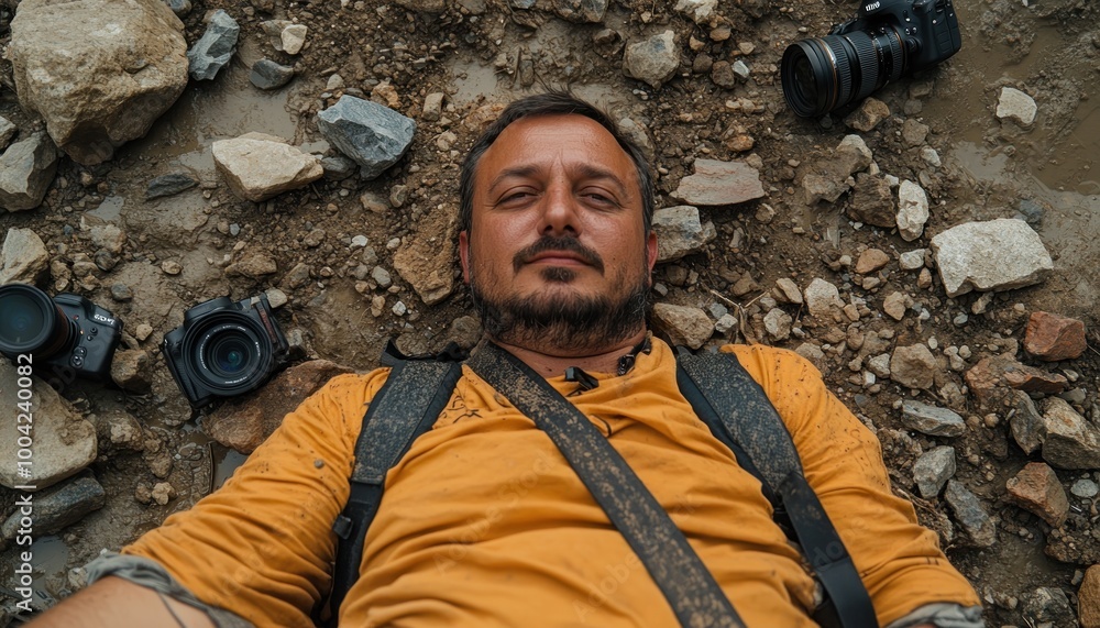 Photographer Lying On The Ground Capturing A Unique Perspective 