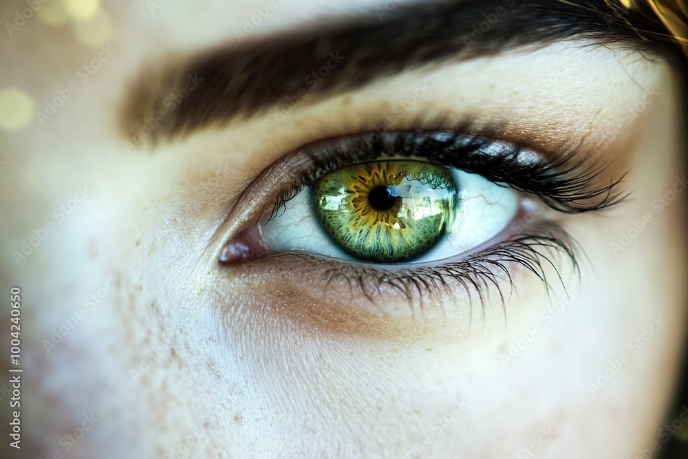 A close-up image showcasing the beautiful green eyes of a woman with natural makeup. Ideal for beauty, skincare, generative ai A close-up image showcasing the beautiful green eyes of a woman with natural makeup. Ideal for beauty, skincare, generative ai