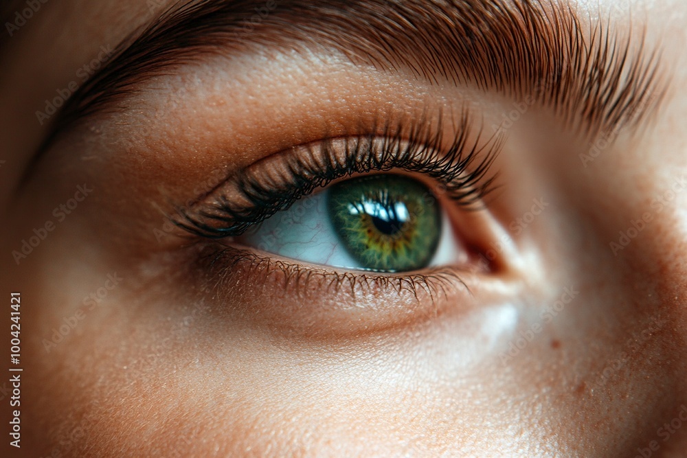 A close-up image showcasing the beautiful green eyes of a woman with natural makeup. Ideal for beauty, skincare, generative ai A close-up image showcasing the beautiful green eyes of a woman with natural makeup. Ideal for beauty, skincare, generative ai