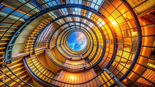 Captivating Spiral Perspective of Building Interior Leading Upward to Natural Light and Serenity