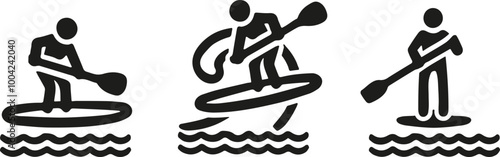 Paddleboarding Icons Depicting Various Stand-Up Paddle Techniques