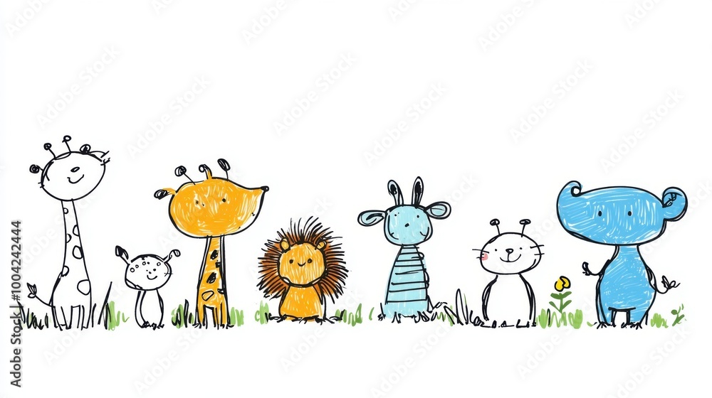 Obraz premium Cute Endangered Animal Illustrations for Kids