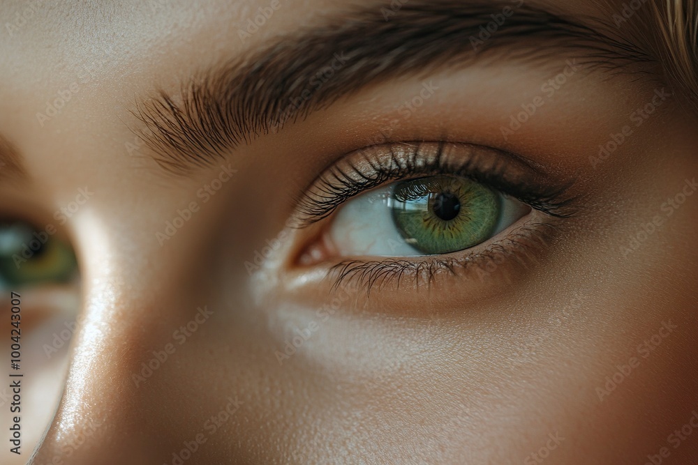 A close-up image showcasing the beautiful green eyes of a woman with natural makeup. Ideal for beauty, skincare, generative ai A close-up image showcasing the beautiful green eyes of a woman with natural makeup. Ideal for beauty, skincare, generative ai