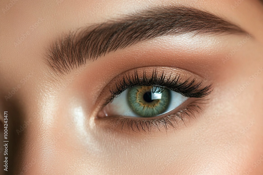 A close-up image showcasing the beautiful green eyes of a woman with natural makeup. Ideal for beauty, skincare, generative ai A close-up image showcasing the beautiful green eyes of a woman with natural makeup. Ideal for beauty, skincare, generative ai