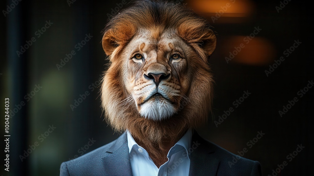 majestic lion dressed in a sharp business suit exuding confidence and power in a bold corporate setting merging wildlife with an urban executive vibe majestic lion dressed in a sharp business suit exuding confidence and power in a bold corporate setting merging wildlife with an urban executive vibe